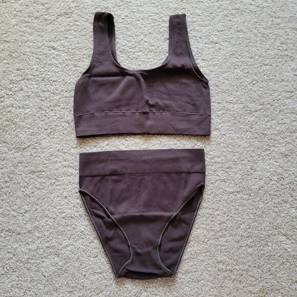 SKIMS Other - SKIMS Stretch Rib Scoop Bralette + Brief - Soot - L/XL